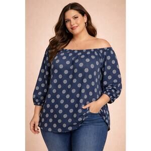 Boho Lucky Brand Blouse Navy Off Shoulder NWOT Prairie Festival Western Sz 1X